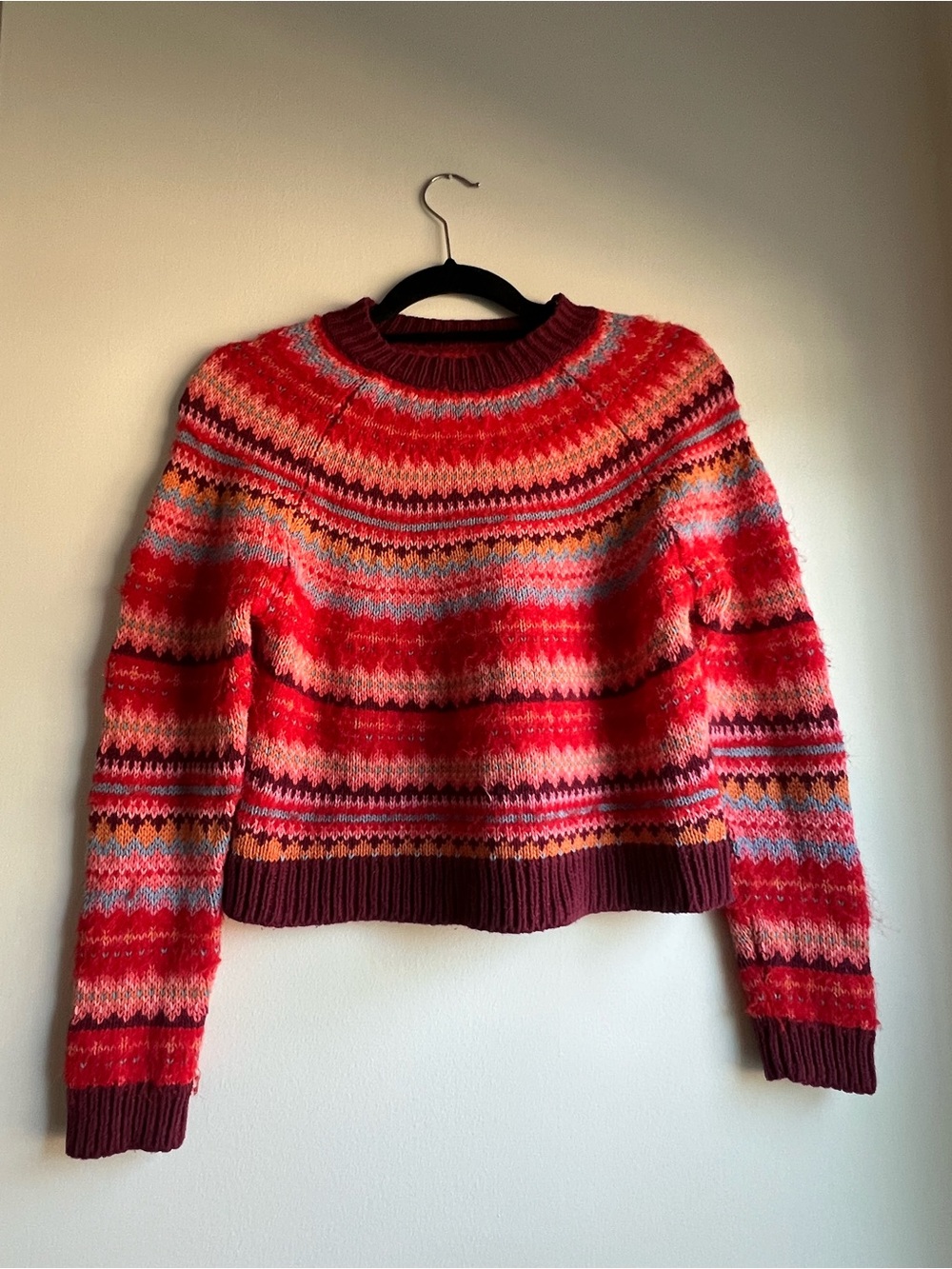 American Eagle Outfitters Red Multi Fair Isle Turtleneck Sweater